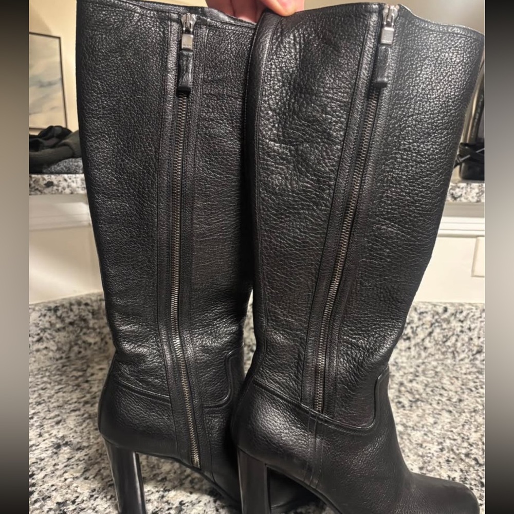 Prada Black Leather Zippered Boots